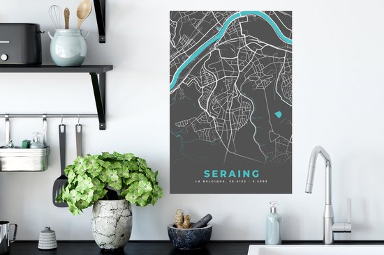 Stickers muraux - Plan de la ville - Grijs - Carte - Seraing - België - Carte - 40x60 cm - Feuille adhésive