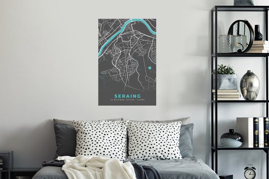 Stickers muraux - Plan de la ville - Grijs - Carte - Seraing - België - Carte - 40x60 cm - Feuille adhésive