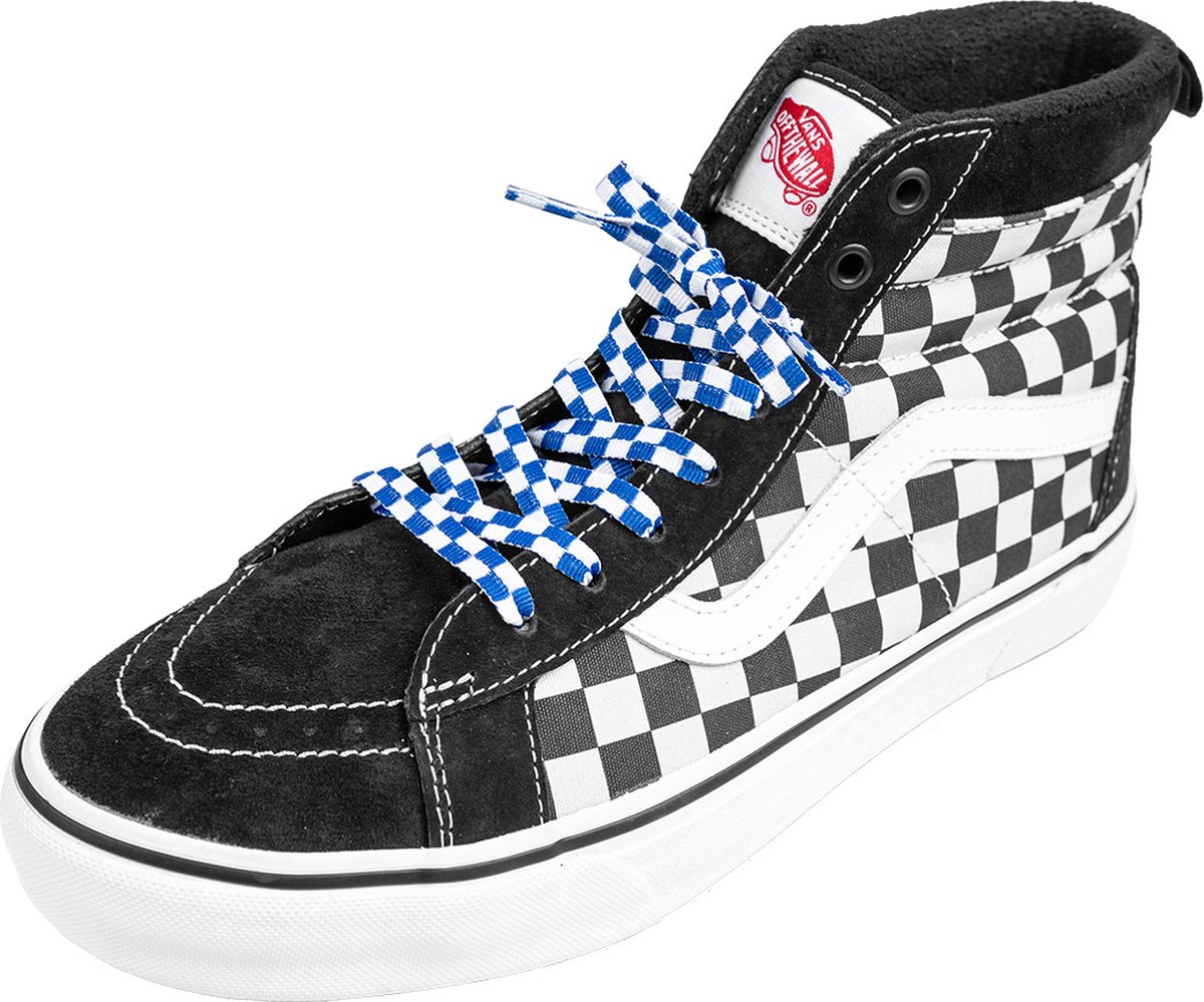 Sneakerveters | Platte schoenveters | blauw | polyester | geblokt | 100 cm
