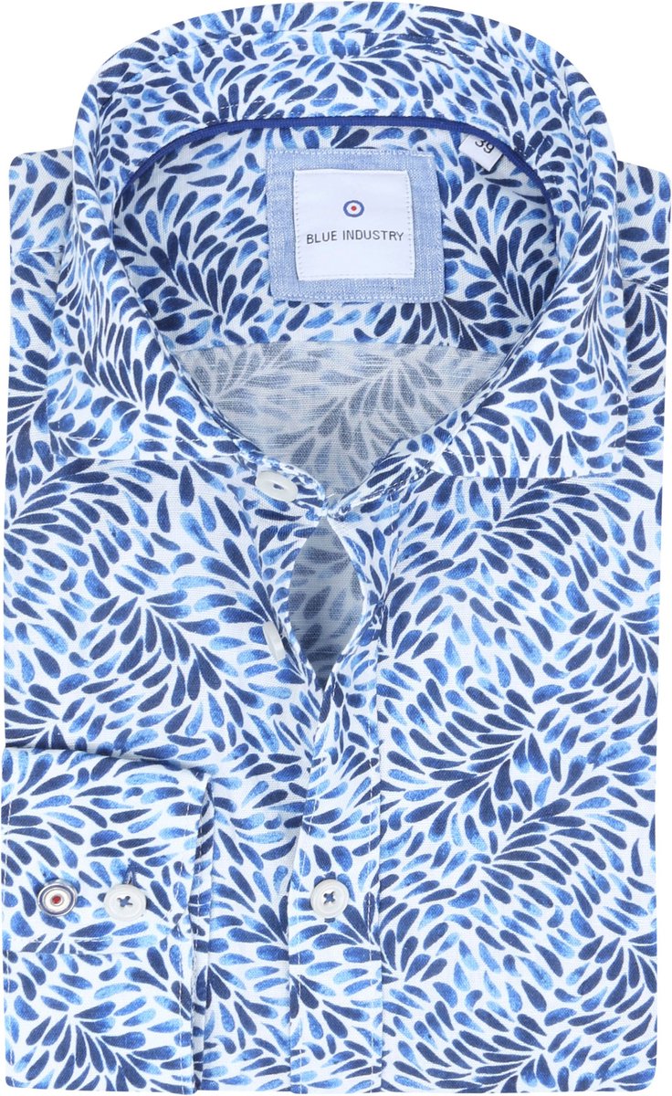 Blue Industry - Blauw Overhemd Print - Maat 44 - Slim-fit