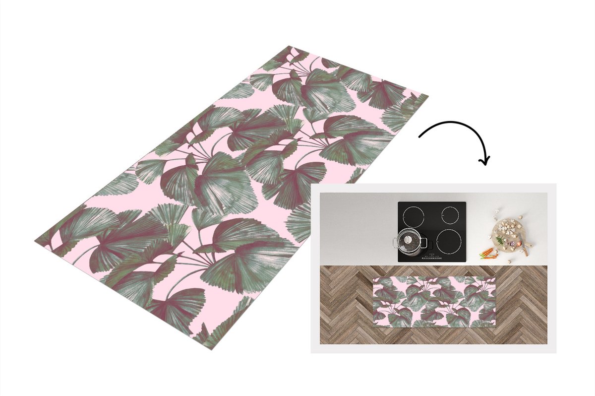 KitchenYeah Keukenloper - Loper keuken - Bladeren - Vintage - Tropisch - Patronen - 120x50 cm - Keukenloper vinyl Multicolor
