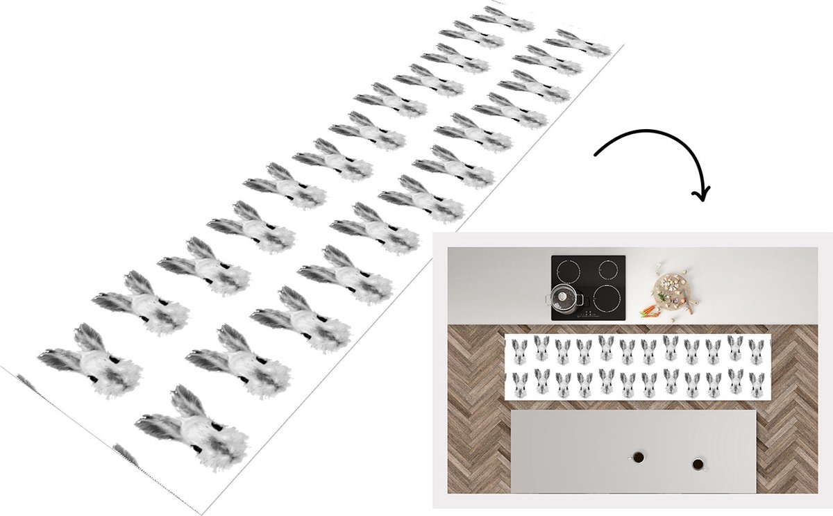 KitchenYeah Keukenloper - Loper keuken - Vintage - Konijnen - Patronen - 240x60 cm - Keukenloper vinyl Multicolor