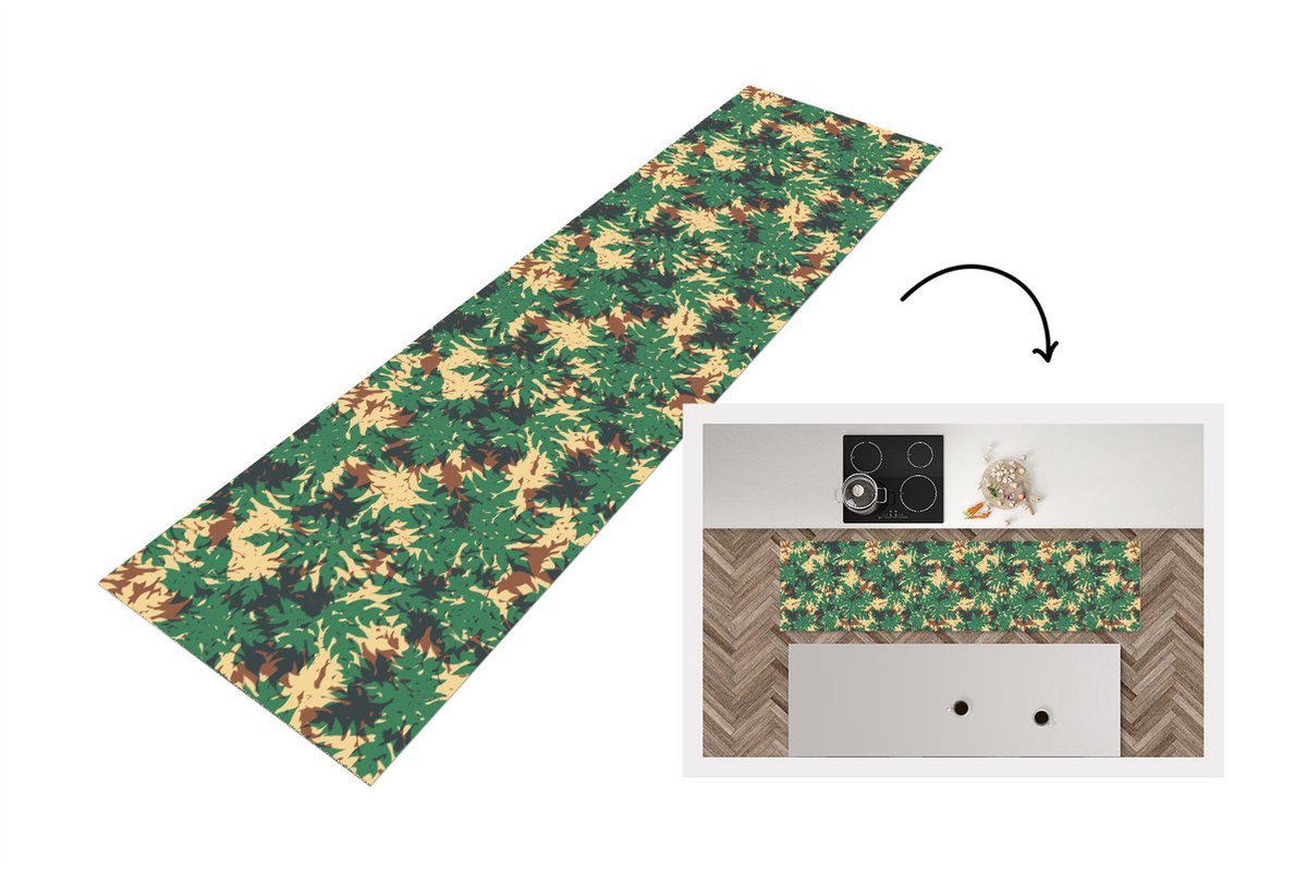 KitchenYeah Keukenloper - Loper keuken - Patronen - Jungle - Camouflage - 200x50 cm - Keukenloper vinyl Multicolor