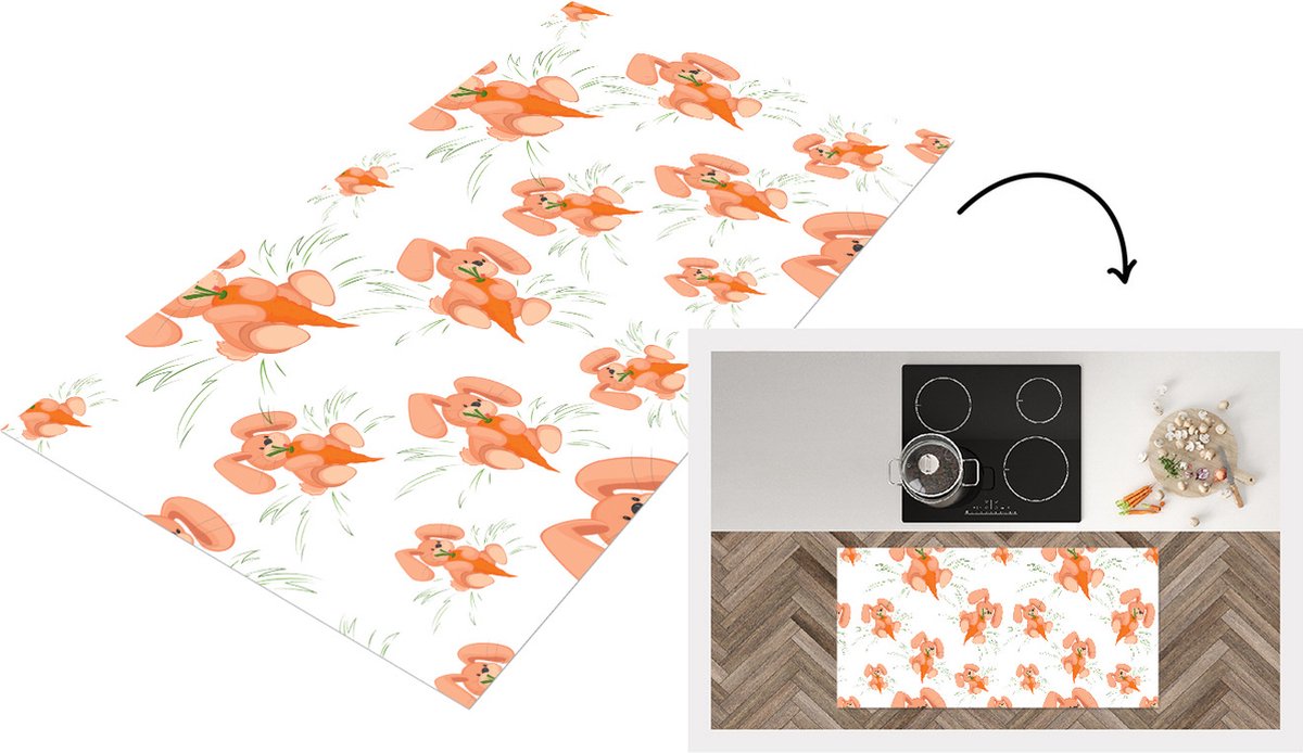 KitchenYeah Keukenloper - Loper keuken - Konijnen - Groente - Patronen - 120x60 cm - Keukenloper vinyl Multicolor