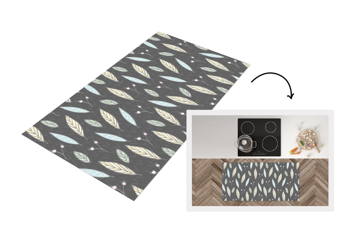 KitchenYeah Keukenloper - Loper keuken - Patronen - Bladeren - Natuur - 120x60 cm - Keukenloper vinyl Multicolor