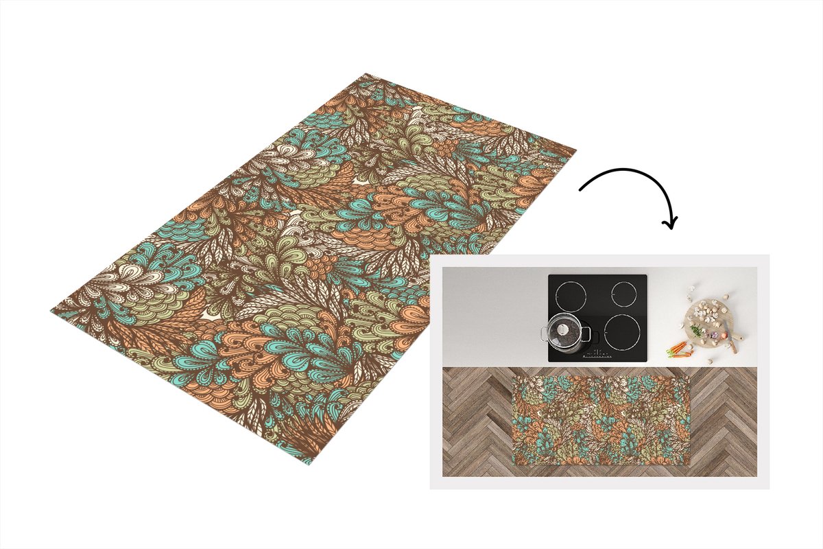 KitchenYeah Keukenloper - Loper keuken - Bladeren - Abstract - Patronen - 120x60 cm - Keukenloper vinyl Multicolor