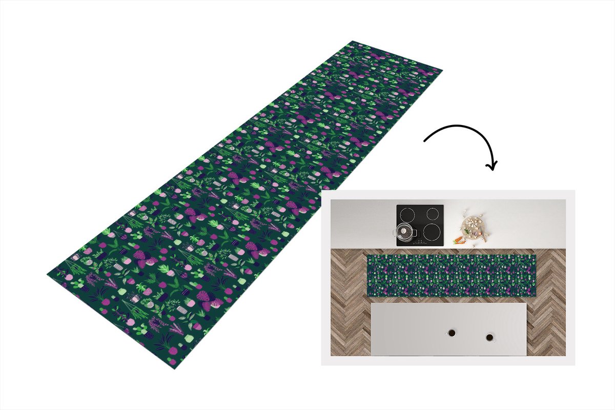 Keukenloper - Loper keuken - Planten - Patronen - Cactus - 200x50 cm - Keukenloper vinyl