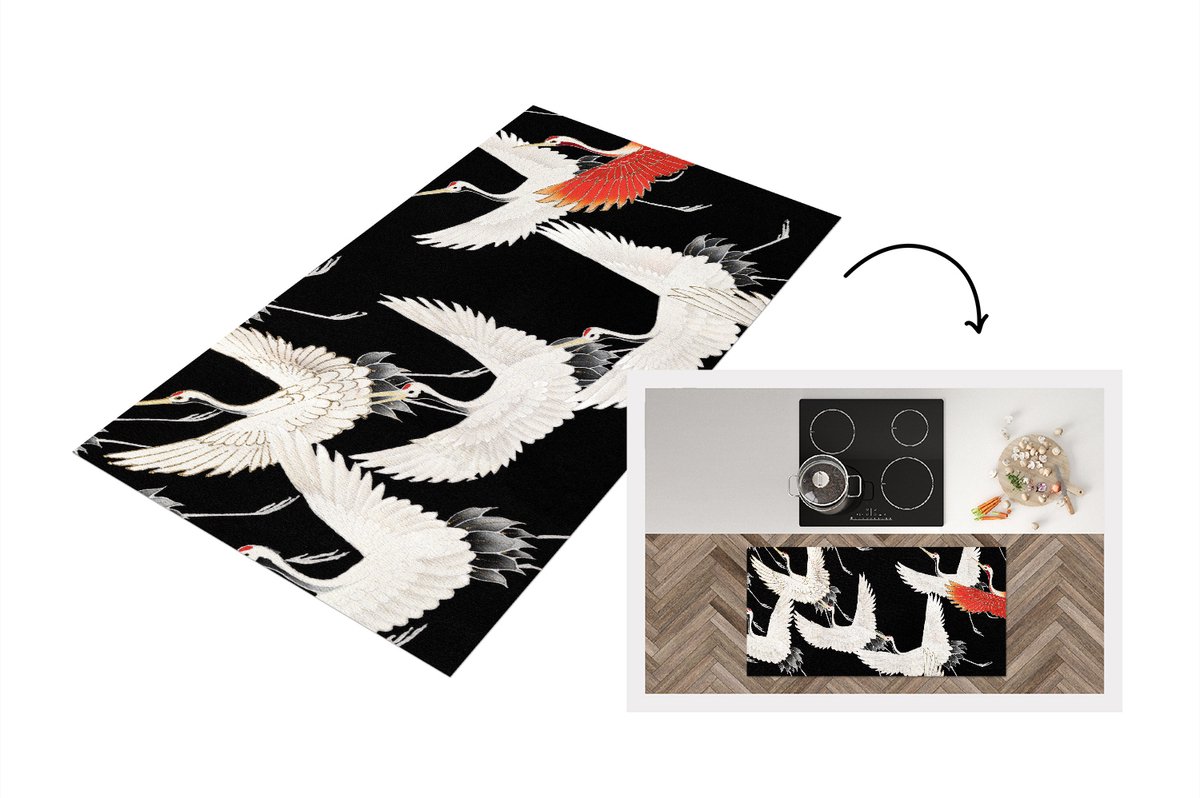KitchenYeah Keukenloper - Loper keuken - Japan - Vintage - Kraanvogel - 120x60 cm - Keukenloper vinyl Multicolor