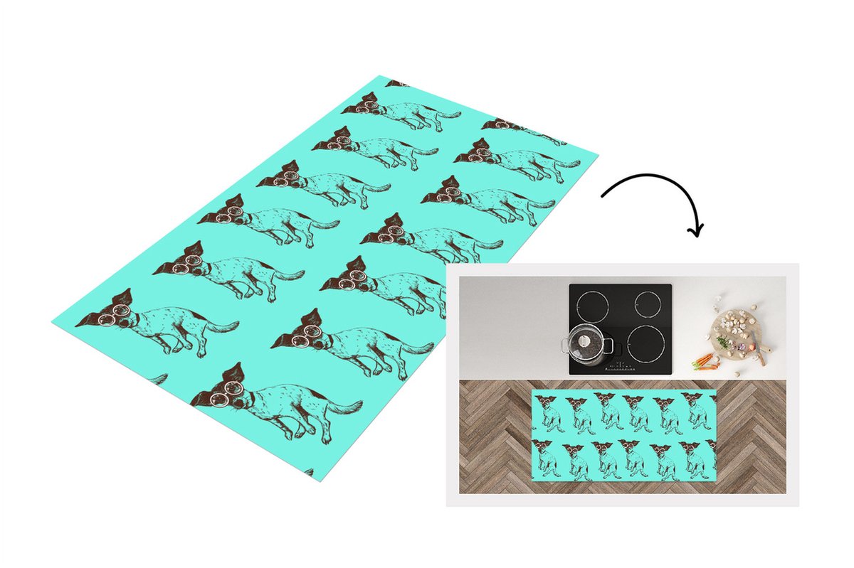 KitchenYeah Keukenloper - Loper keuken - Jack Russell - Hond - Patronen - Bril - 120x60 cm - Keukenloper vinyl Multicolor