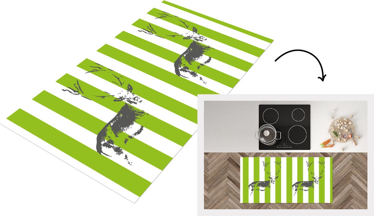 KitchenYeah Keukenloper - Loper keuken - Patroon - Hert - Strepen - 120x60 cm - Keukenloper vinyl Multicolor