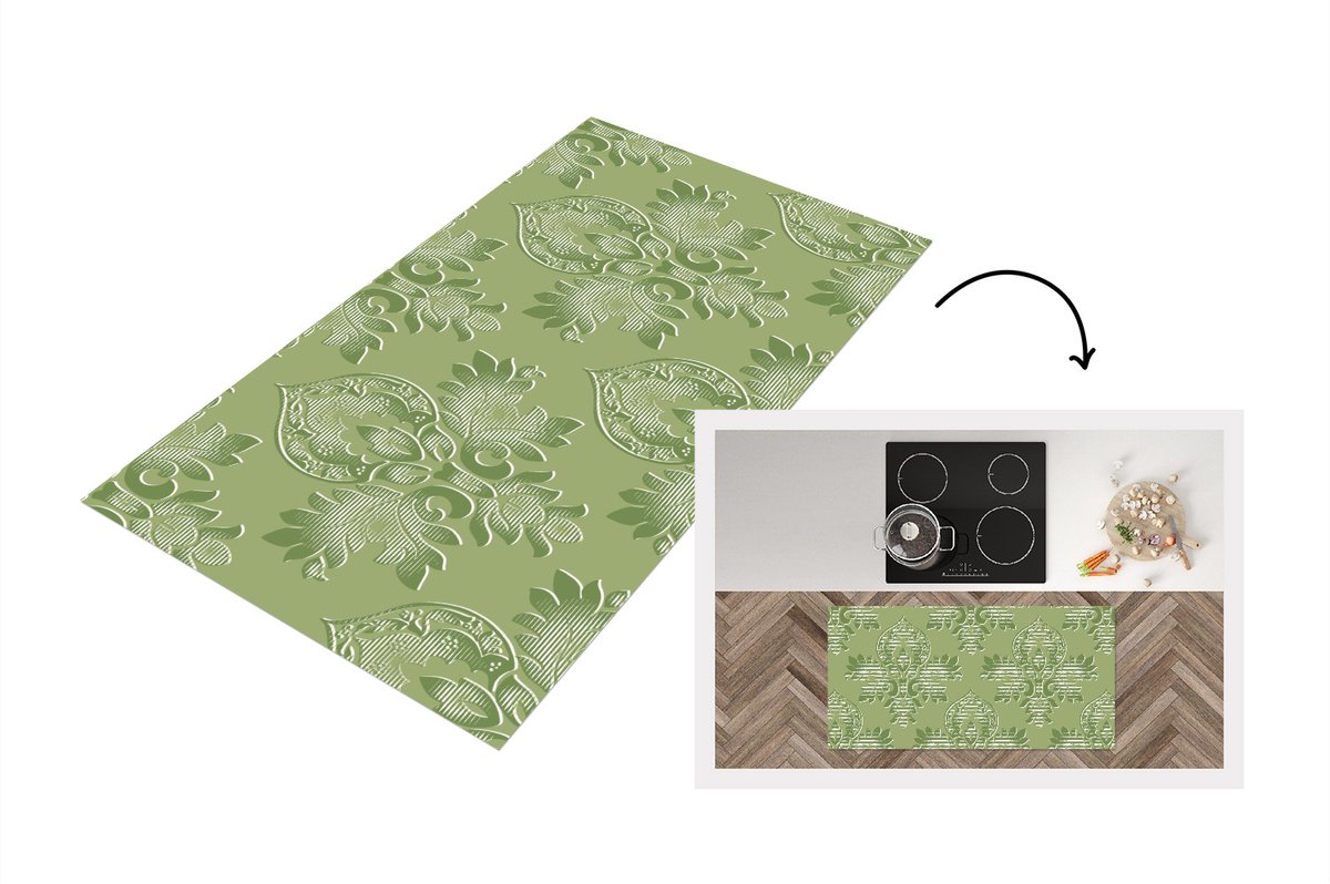 KitchenYeah Keukenloper - Loper keuken - Psychedelisch - Bladeren - Groen - Vintage - Design - Keukenloper vinyl, foto 2