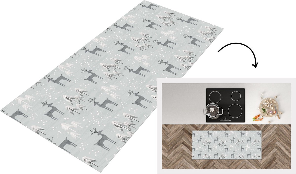 KitchenYeah Keukenloper - Loper keuken - Patronen - Hert - Winter - 120x50 cm - Keukenloper vinyl Multicolor
