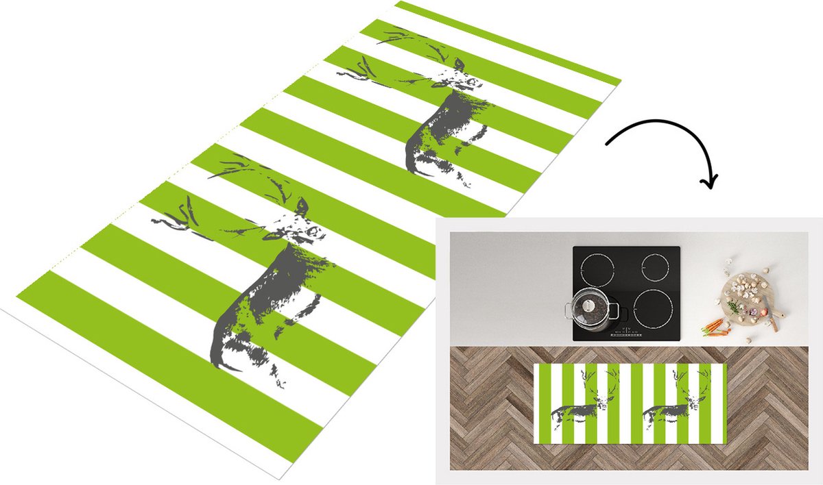 KitchenYeah Keukenloper - Loper keuken - Patroon - Hert - Strepen - 120x50 cm - Keukenloper vinyl Multicolor