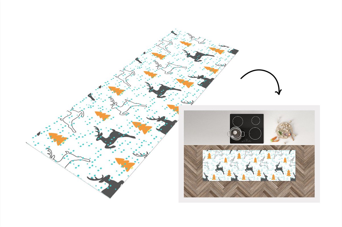 KitchenYeah Keukenloper - Loper keuken - Hert - Patroon - Boom - 150x50 cm - Keukenloper vinyl Multicolor