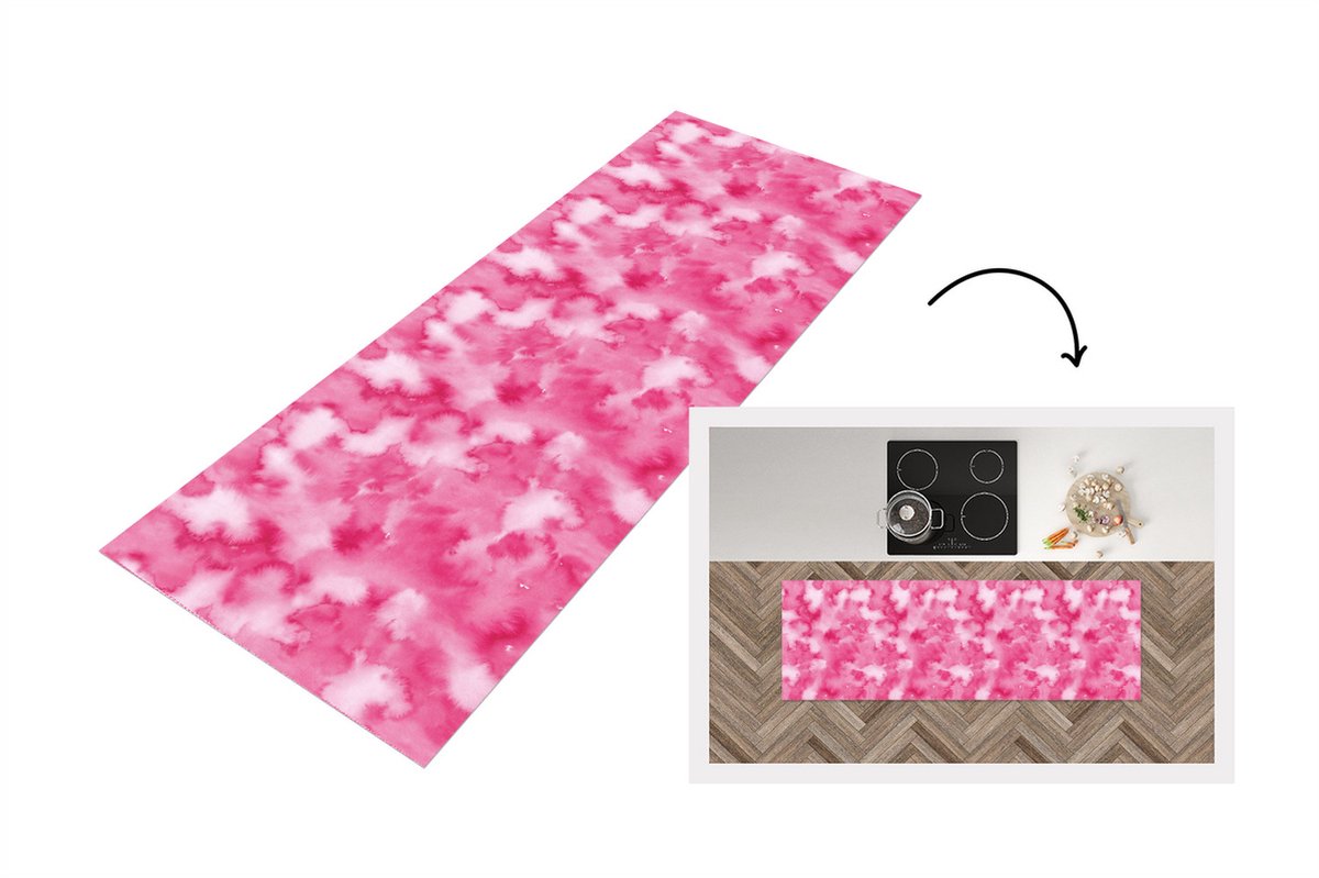 Keukenloper - Loper keuken - Waterverf - Patronen - Fuchsia - 180x60 cm - Keukenloper vinyl