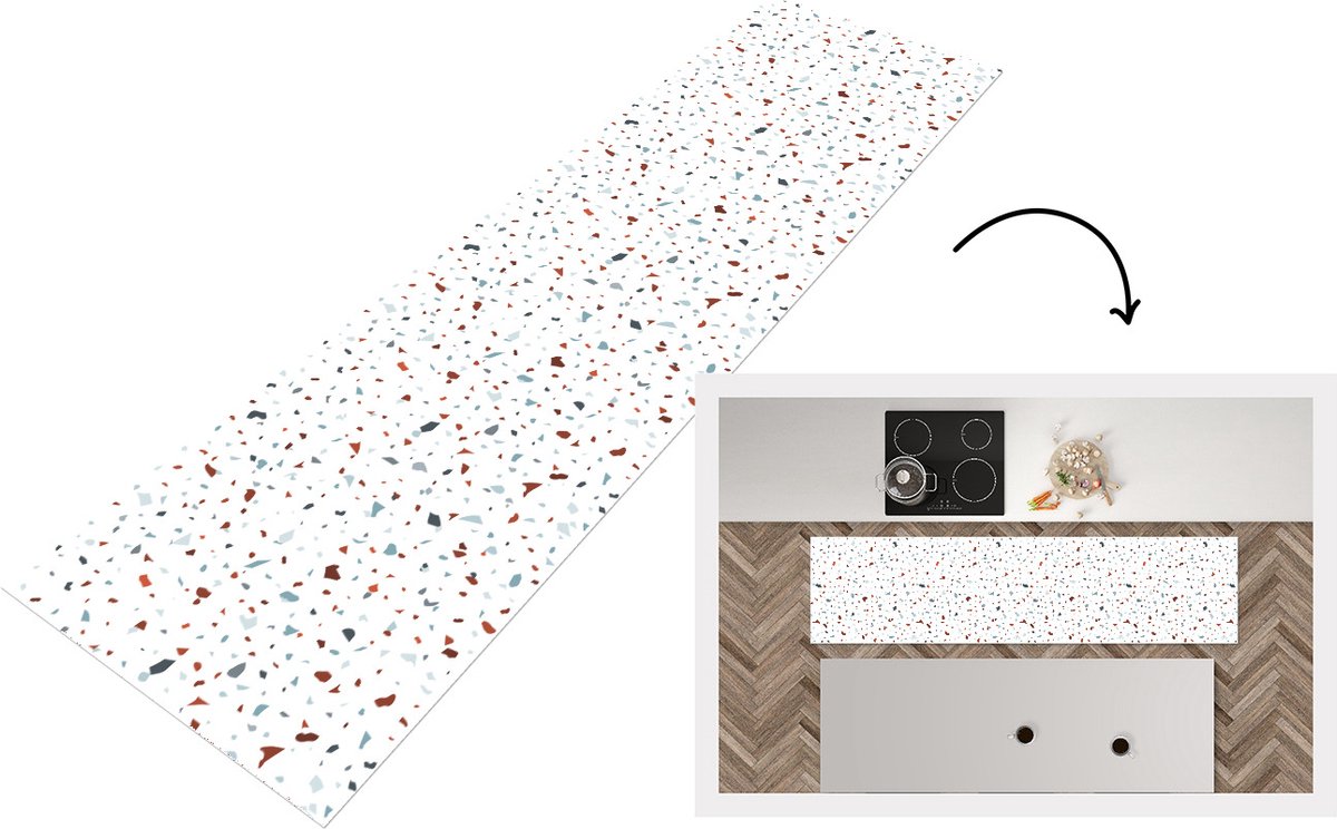 KitchenYeah Keukenloper - Loper keuken - Terrazzo - Abstract - Patroon - 200x50 cm - Keukenloper vinyl Multicolor