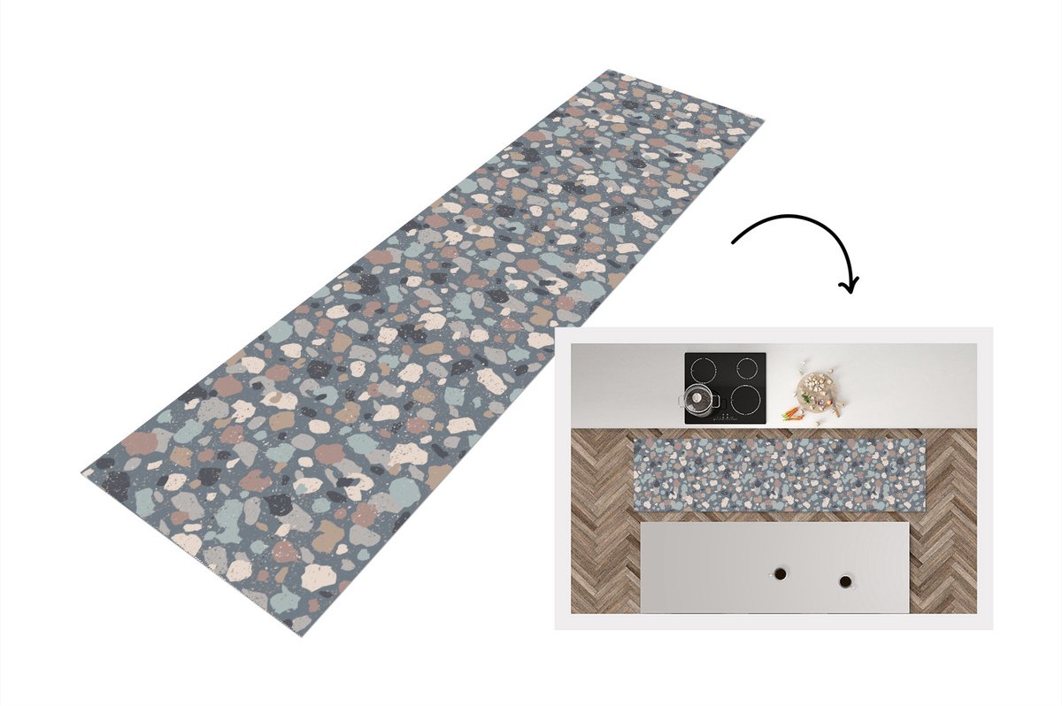KitchenYeah Keukenloper - Loper keuken - Retro - Terrazzo - Geometrie - Patronen - 200x50 cm - Keukenloper vinyl Multicolor