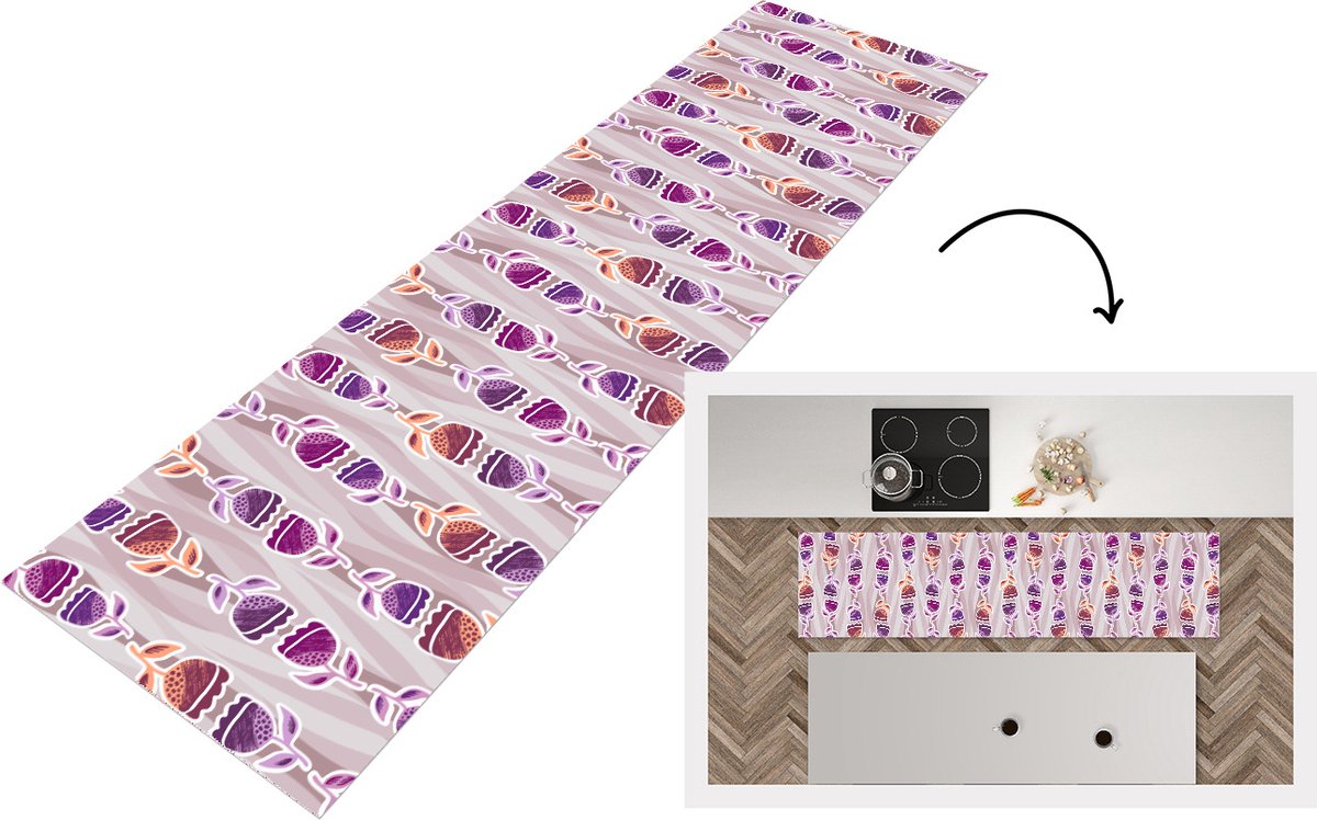 KitchenYeah Keukenloper - Loper keuken - Tulpen - Bloemen - Patroon - 240x60 cm - Keukenloper vinyl Multicolor
