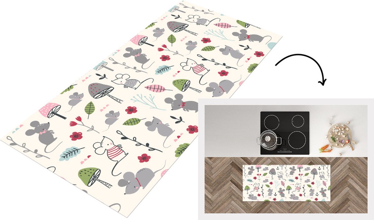 Keukenloper - Loper keuken - Muizen - Patronen - Herfst - Paddenstoel - 120x50 cm - Keuken