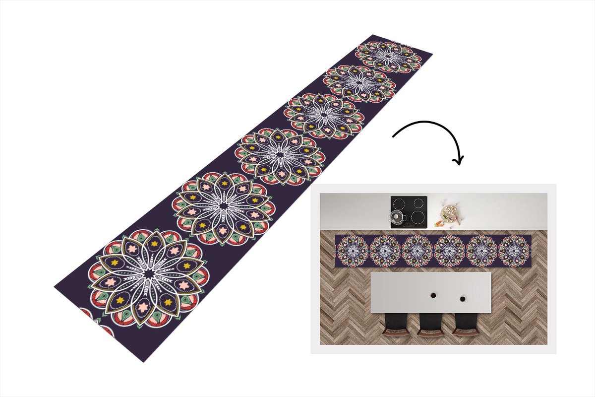 KitchenYeah Keukenloper - Loper keuken - Mandala - Ster - Design - 300x50 cm - Keukenloper vinyl Multicolor