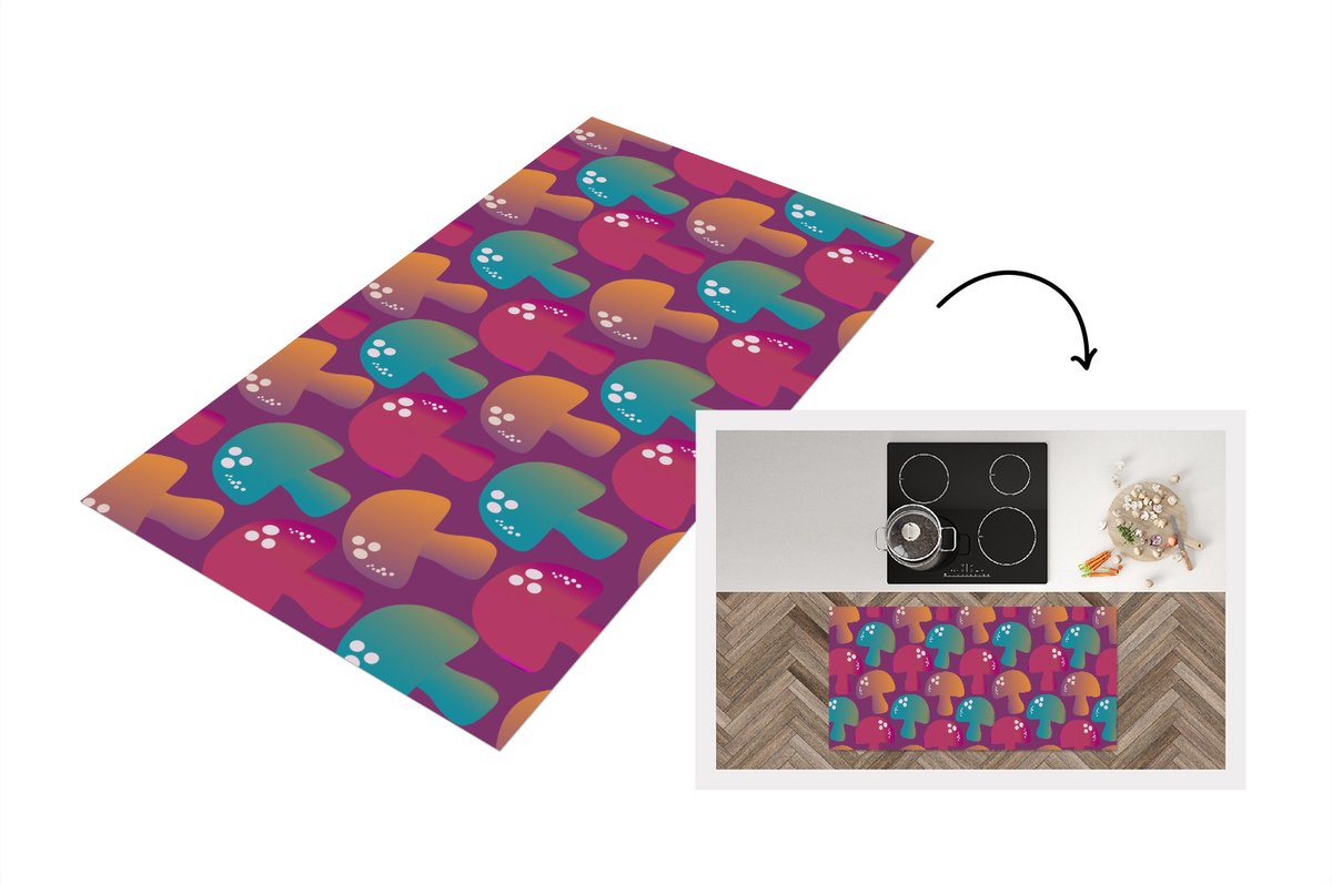 KitchenYeah Keukenloper - Loper keuken - Mushroom - Patronen - Regenboog - Keukenloper vinyl multicolor, foto 7