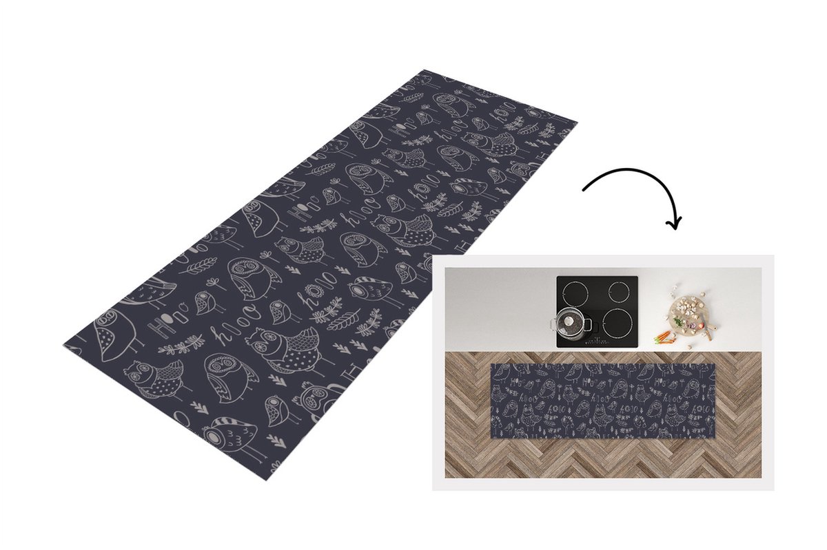 KitchenYeah Keukenloper - Loper keuken - Patronen - Vogel - Uil - 150x50 cm - Keukenloper vinyl Multicolor