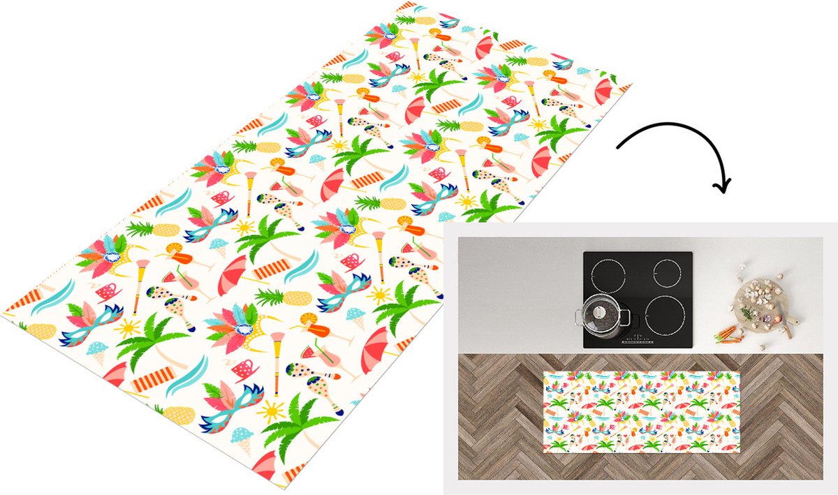 KitchenYeah Keukenloper - Loper keuken - Patroon - Brazilië - Carnaval - 120x50 cm - Keukenloper vinyl Multicolor