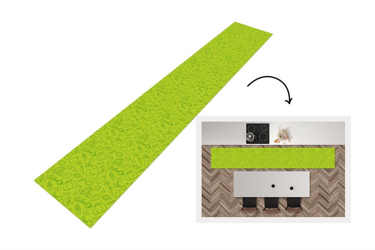 KitchenYeah Keukenloper - Loper keuken - Groente - Vegan - Groen - Design - 300x50 cm - Keukenloper vinyl Multicolor