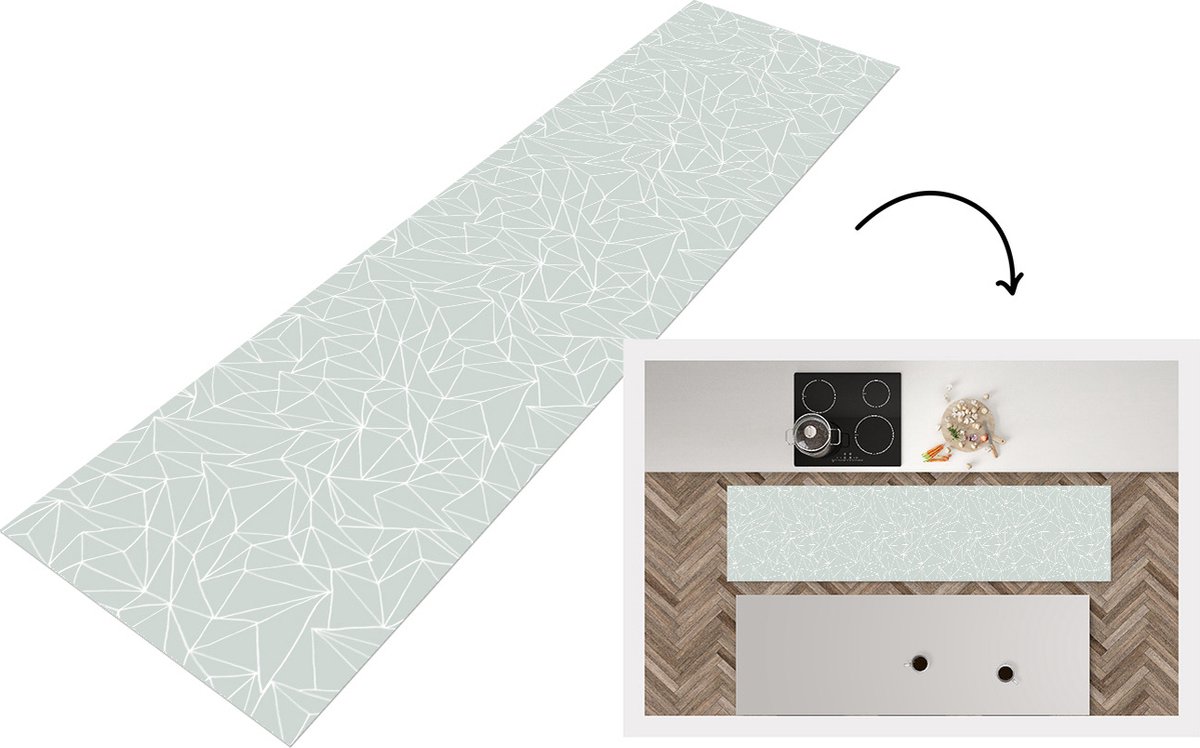 KitchenYeah Keukenloper - Loper keuken - Netwerk - Driehoek - Patronen - 200x50 cm - Keukenloper vinyl Multicolor
