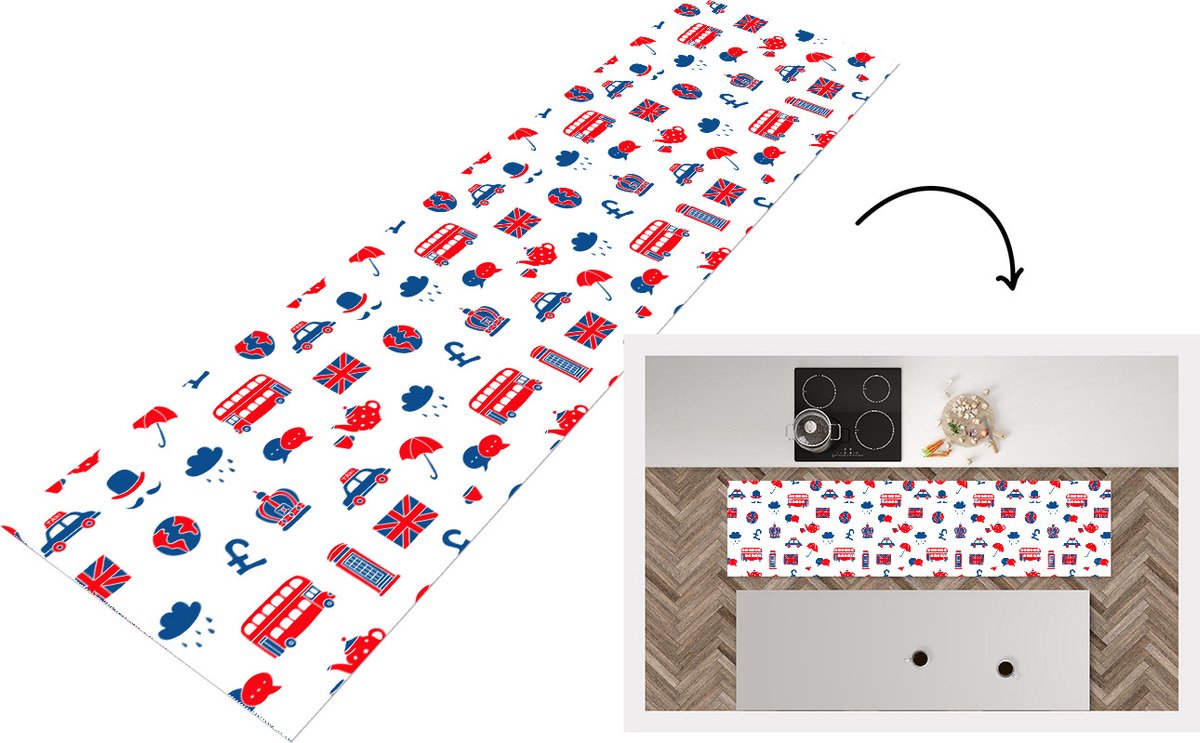 KitchenYeah Keukenloper - Loper keuken - Engeland - Patronen - Londen - 200x50 cm - Keukenloper vinyl Multicolor
