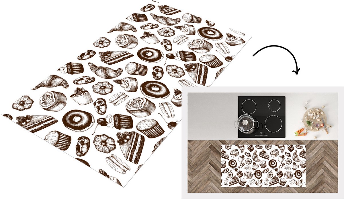 KitchenYeah Keukenloper - Loper keuken - Brood - Patisserie - Vintage - Design - 120x60 cm - Keukenloper vinyl Multicolor