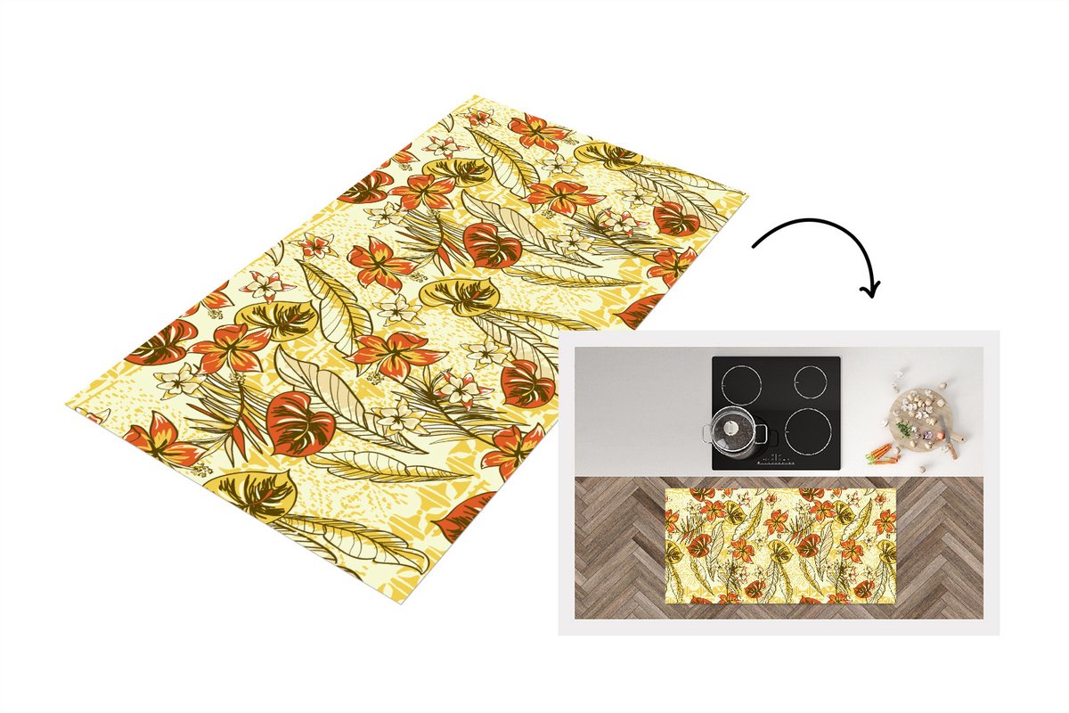 KitchenYeah Keukenloper - Loper keuken - Vintage - Bloemen - Bladeren - Hawaii - Patroon - 120x60 cm - Keukenloper vinyl Multicolor