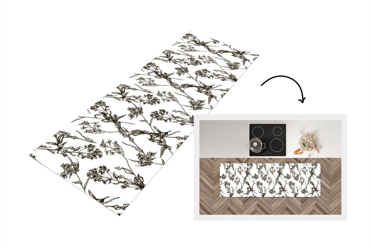 KitchenYeah Keukenloper - Loper keuken - Vintage - Planten - Bloemen - Patronen - 150x50 cm - Keukenloper vinyl Multicolor