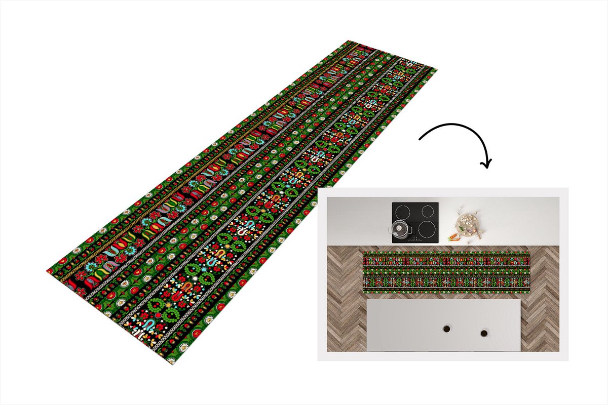 KitchenYeah Keukenloper - Loper keuken - Patronen - Hongaars - Folklore - Keukenloper vinyl multicolor, foto 2
