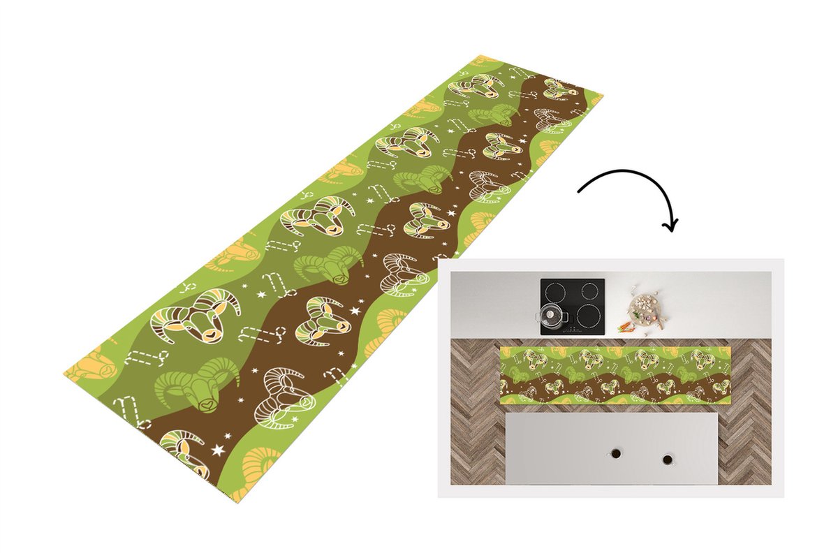 KitchenYeah Keukenloper - Loper keuken - Steenbok - Design - Astrologie - 200x50 cm - Keukenloper vinyl Multicolor