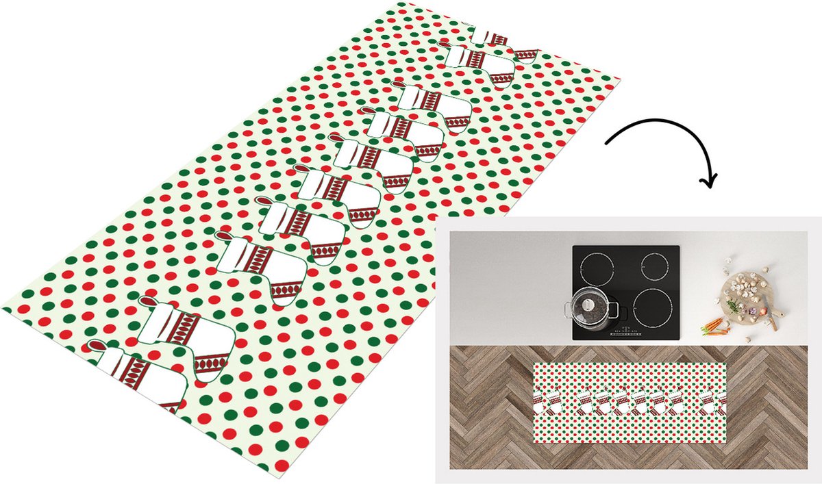 KitchenYeah Keukenloper - Loper keuken - Kerstmis - Patroon - Vintage - 120x50 cm - Keukenloper vinyl Multicolor