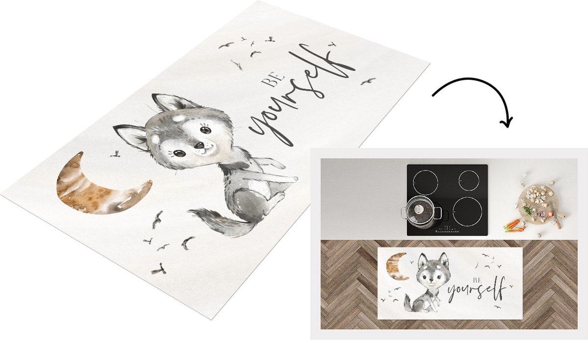 KitchenYeah Keukenloper - Loper keuken - Quotes - Spreuken - Kinderen - Be yourself - 120x60 cm - Keukenloper vinyl Multicolor