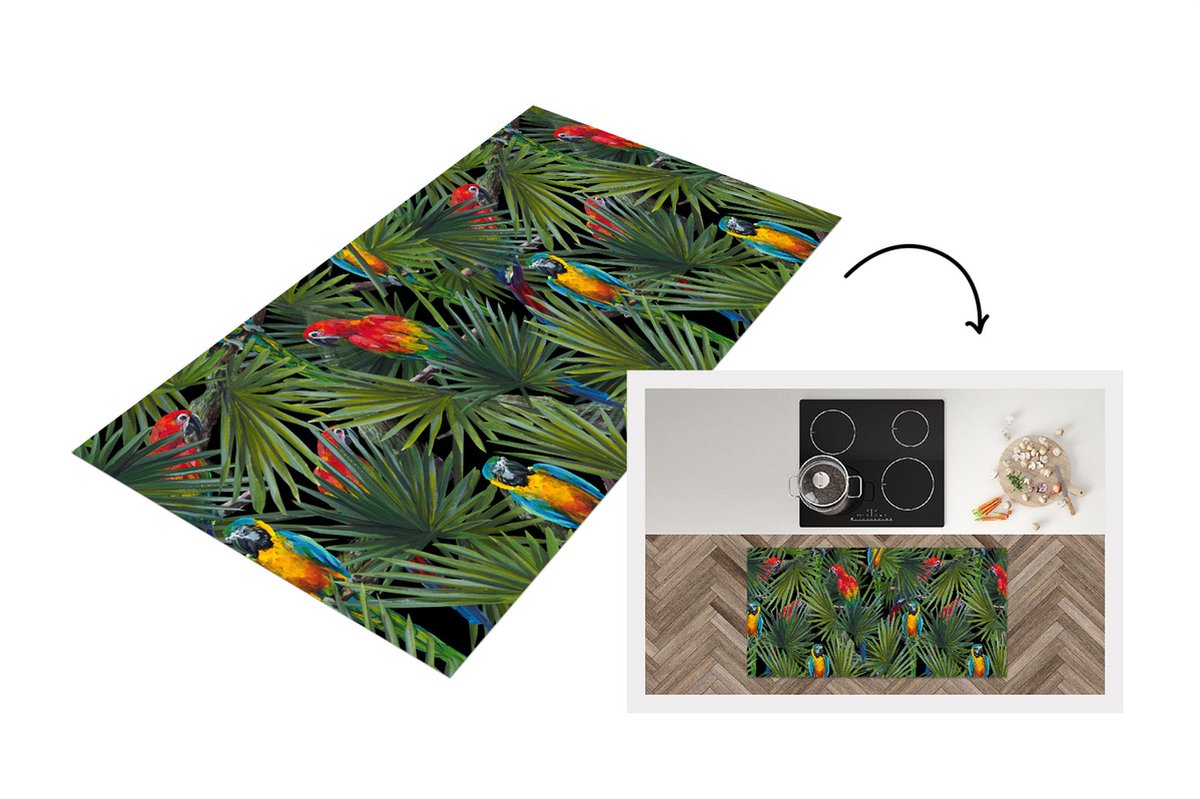 KitchenYeah Keukenloper - Loper keuken - Papegaai - Jungle - Patronen - 120x60 cm - Keukenloper vinyl Multicolor
