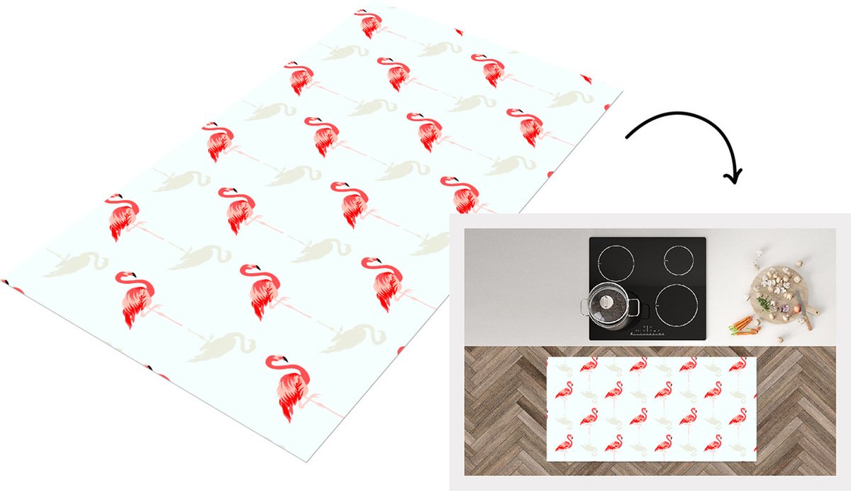 KitchenYeah Keukenloper - Loper keuken - Flamingo - Dieren - Patronen - 120x60 cm - Keukenloper vinyl Multicolor