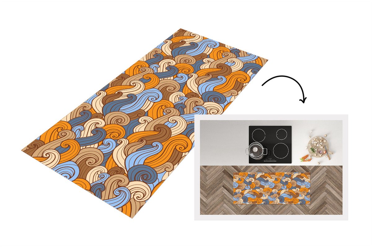 KitchenYeah Keukenloper - Loper keuken - Vintage - Japans - Patronen - 120x50 cm - Keukenloper vinyl Multicolor