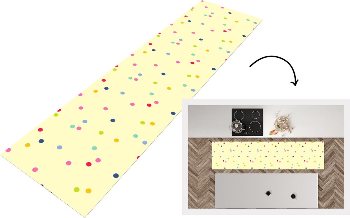 KitchenYeah Keukenloper - Loper keuken - Confetti - Patronen - Pastel - 200x50 cm - Keukenloper vinyl Multicolor