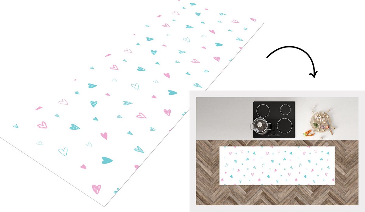 KitchenYeah Keukenloper - Loper keuken - Hartjes - Patronen - Pastel - 150x50 cm - Keukenloper vinyl Multicolor