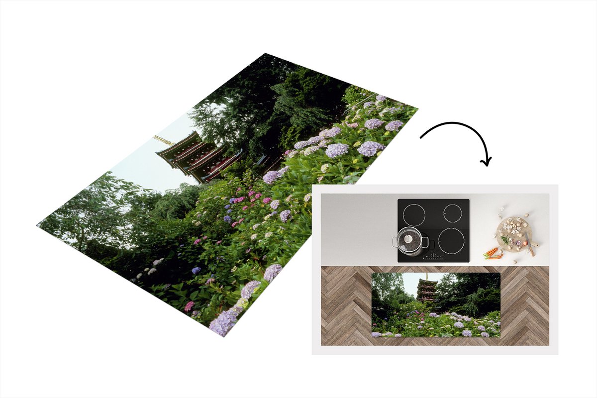 KitchenYeah Keukenloper - Loper keuken - Japanse tuin met hortensia - 120x60 cm - Keukenloper vinyl Multicolor