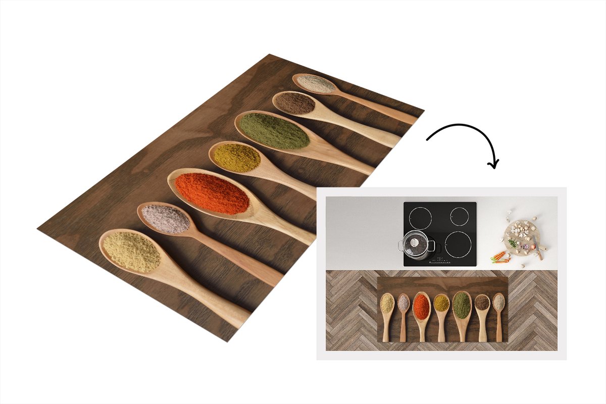 KitchenYeah Keukenloper - Loper keuken - Pollepel - Kruiden - Eten - 120x60 cm - Keukenloper vinyl Multicolor