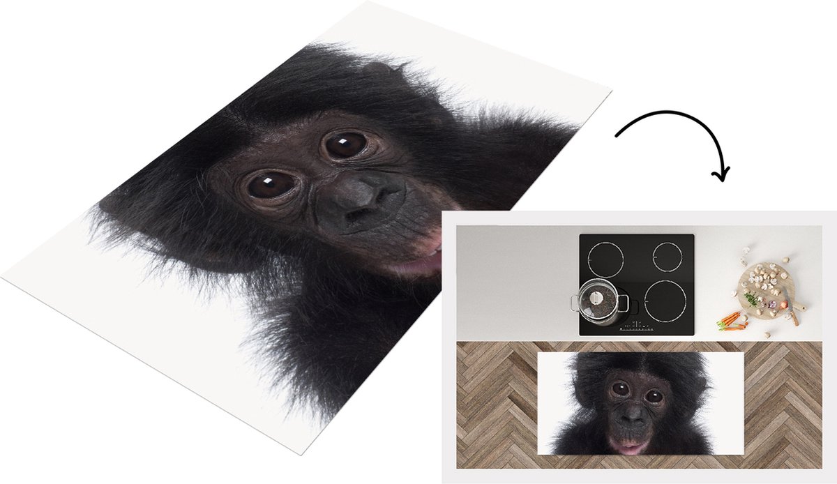 KitchenYeah Keukenloper - Loper keuken - Baby Chimpansee - Aap - Jong - Portret - Kinderkamer - Jongens slaapkamer - 120x60 cm - Keukenloper vinyl Multicolor