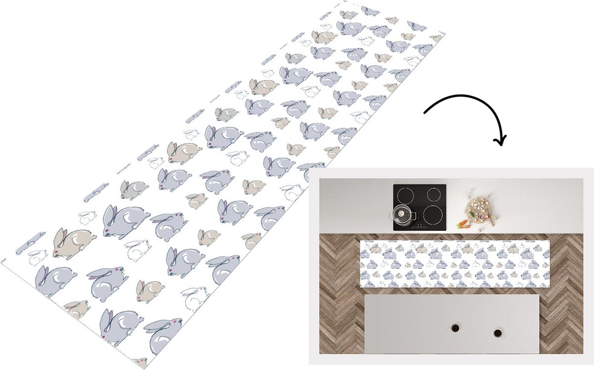 KitchenYeah Keukenloper - Loper keuken - Patroon - Konijn - Oor - 200x50 cm - Keukenloper vinyl Multicolor