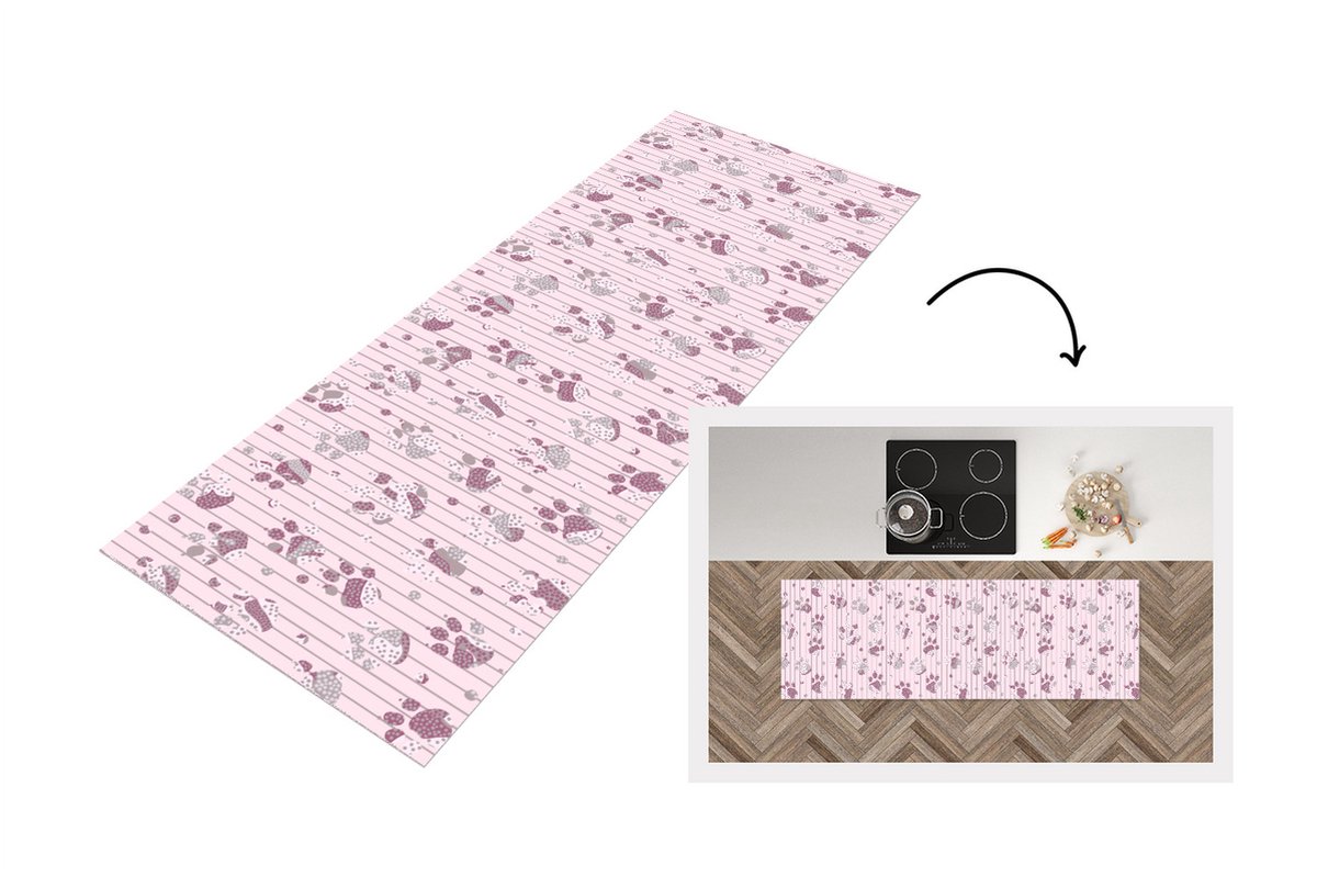KitchenYeah Keukenloper - Loper keuken - Hond - Roze - Patronen - Keukenloper vinyl, foto 2