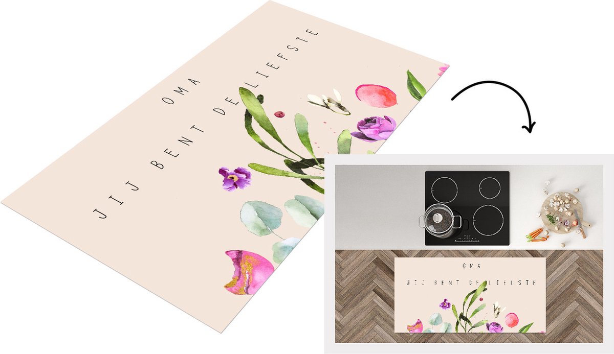KitchenYeah Keukenloper - Loper keuken - Quotes - Oma jij bent de liefste - Spreuken - Oma - 120x60 cm - Keukenloper vinyl Multicolor