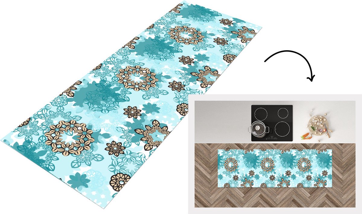 KitchenYeah Keukenloper - Loper keuken - Tiener - Mandala - Patronen - 150x50 cm - Keukenloper vinyl Multicolor