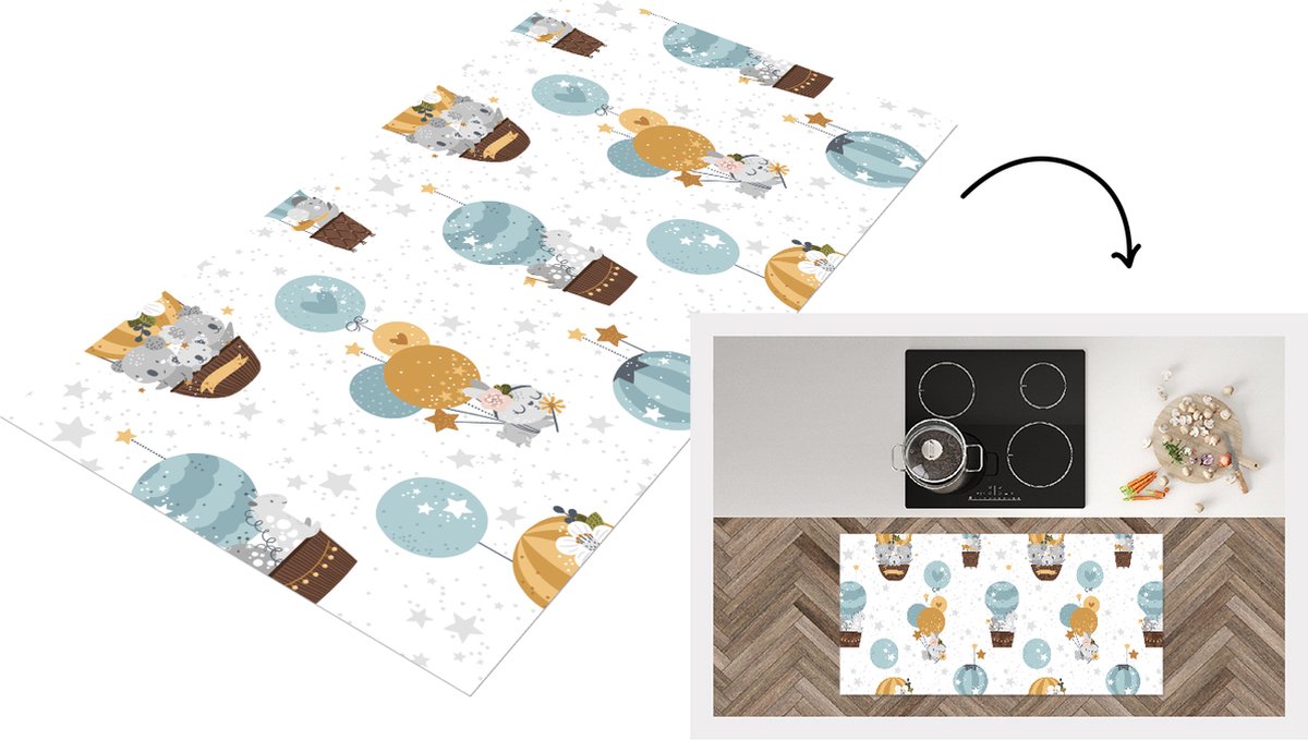 KitchenYeah Keukenloper - Loper keuken - Jongens - Patronen - Luchtballon - Kinderen - 120x60 cm - Keukenloper vinyl Multicolor